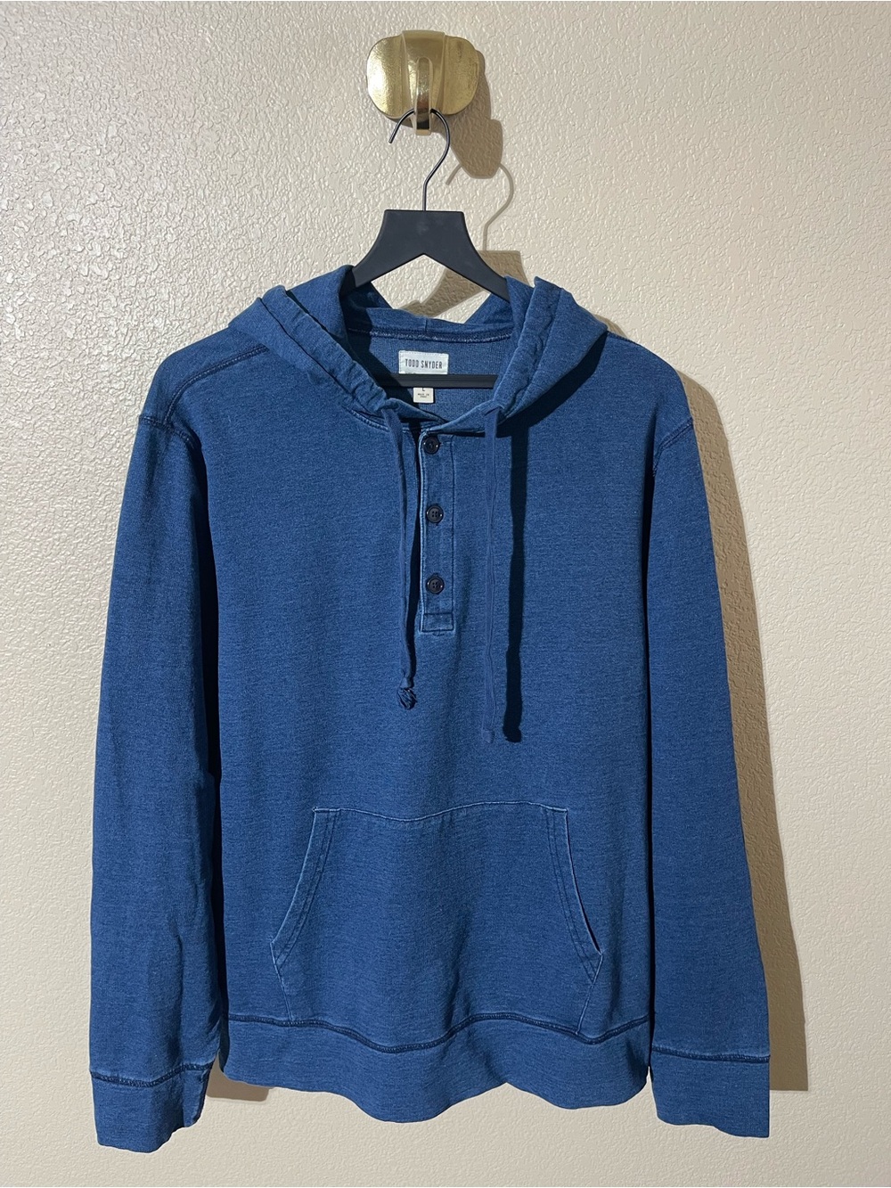 Todd Snyder Indigo Hooded Henley Sweatshirt
